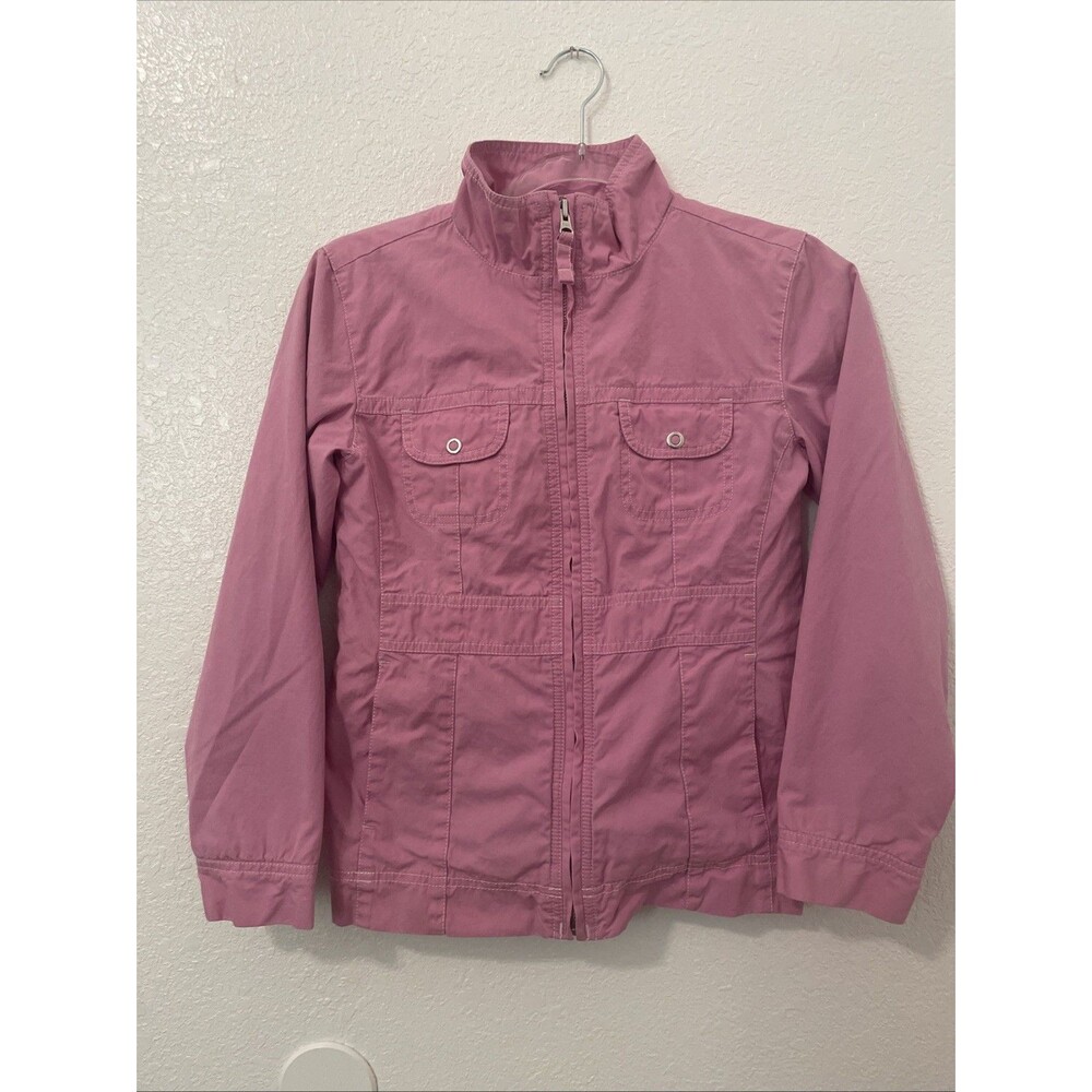 LL Bean Jacket Girls Pink Medium 10-12 Lined Pockets Lightweight 10 12 Preppy